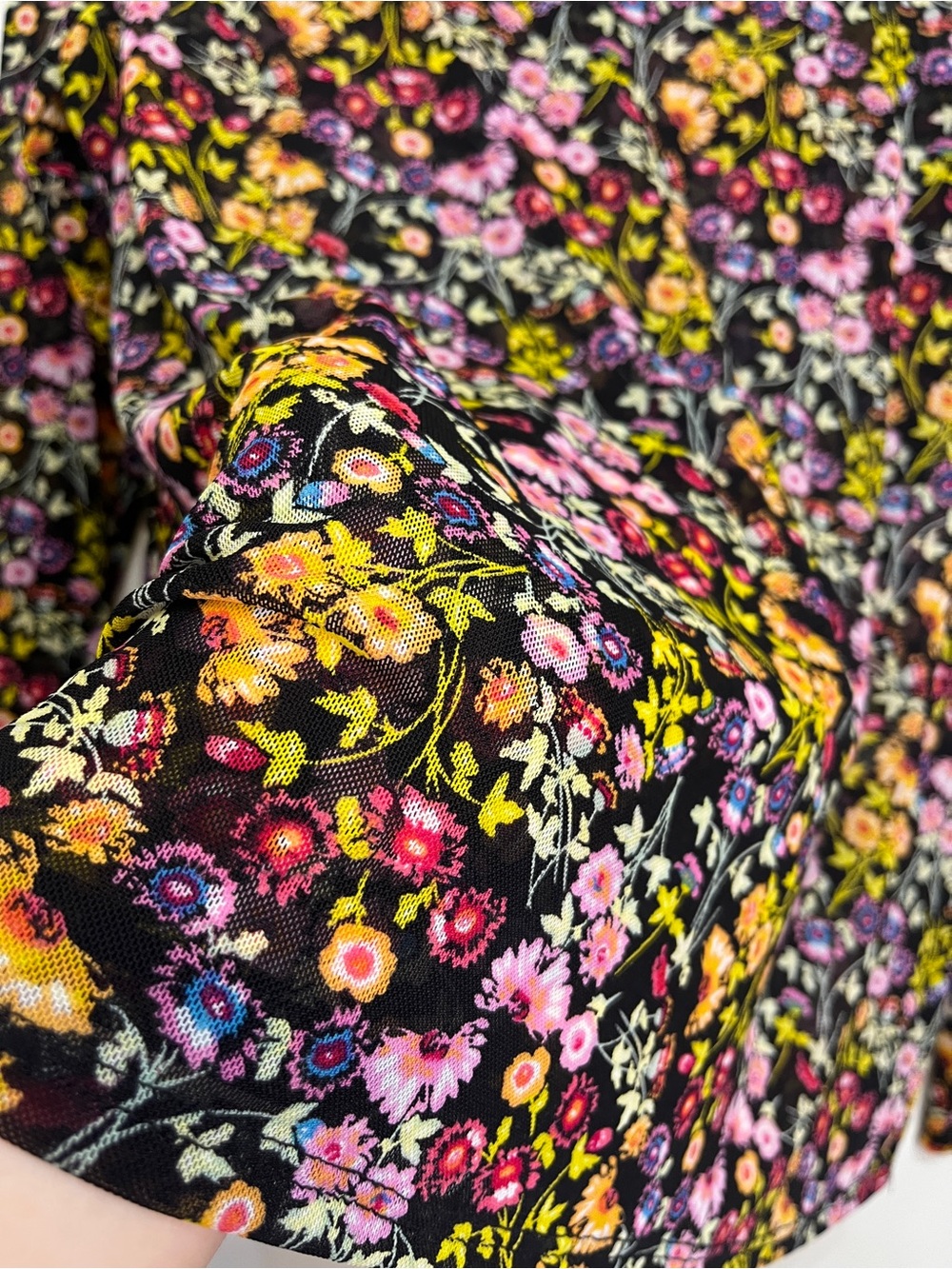 Floral Long-Sleeve Top - Black w Yellow & Pink Flowers - Picture 5 of 8